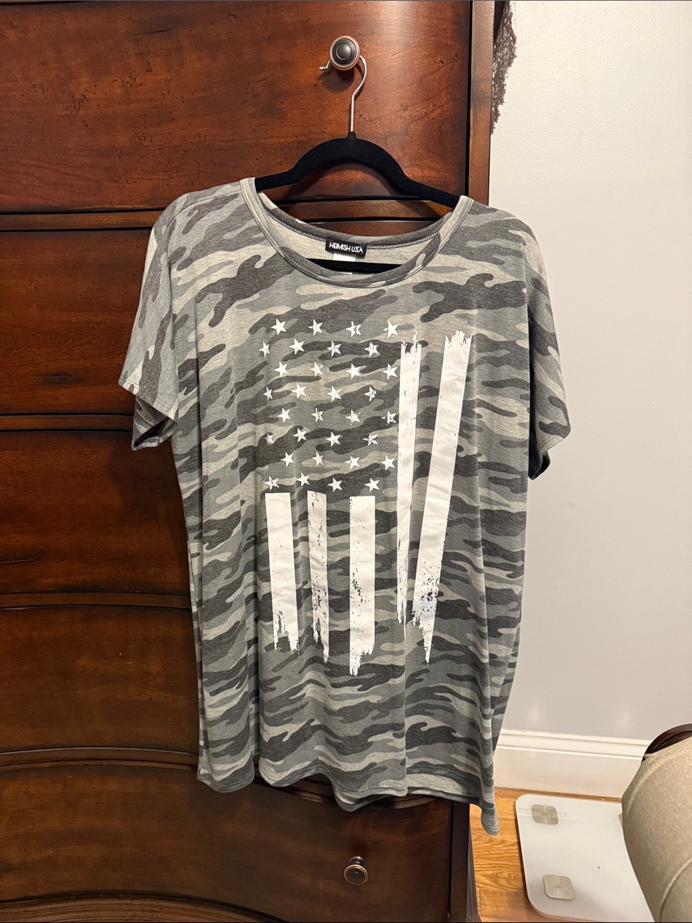 Heimish Gray Camo Short-Sleeve Tee with Distressed Flag Graphic